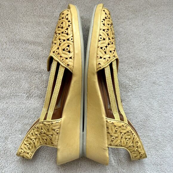 L’amour Des Pieds Bainya Gold Mustard Yellow Leather Wedge Heel Sandal Women 8.5 - Picture 4 of 16